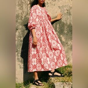 Borgo De Nor Vanessa Broderie Anglaise Loose Dress With Sleeves In Red Sz 6